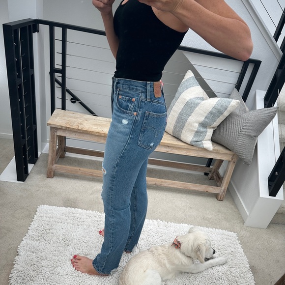 Levi’s 501 jeans high rise straight leg blue denim classic edgy trendy NWT 25 - Picture 6 of 15